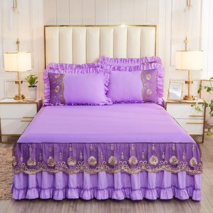 Säng kjol koreansk spets broderad sängkläder kudde lila mjuk sängkläder 230330