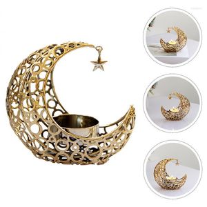 Ljushållare Ramadan Moon Shape Metal Holder Candleholder Eid Tealight Hollow Candlestick Tea Vintage Light Decorations