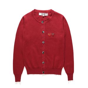 Designer Men's Sweaters CDG Com Des Garcons Play Women's Double Red Hearts Sweater Button Red Wool Crew Neck Cardigan Size S M