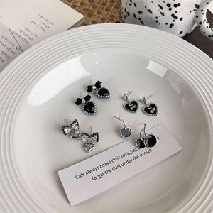 Dangle Earrings Korean Fashion Vintage Black Pearl Crystal Zircon Cherry Bow-knot Heart Drop For Women Aesthetic Jewelry Party Gifts