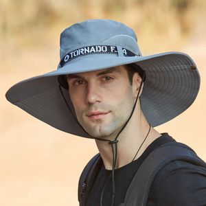 HBP Brim Hats for Men Wide Outdoor Fishing Sunscreen Sunshade Bucket Hat Male Fashion Breathable Moisture Wicking Sunhat Big Eave Fisherman Cap E51 P230327