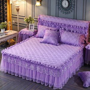 Bedkjol Princess Spets säng sprider hem varm bomull tung säng non glid säng täckning spets säng king säng dekoration 230330