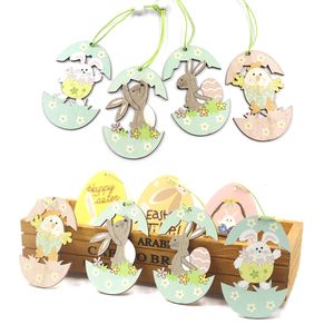 Other Event Party Supplies 4PCS Easter Rabbit Bunny Bird Wooden Pendant Decoration Hanging Craft For DIY Home Kids Gift Decor 230330