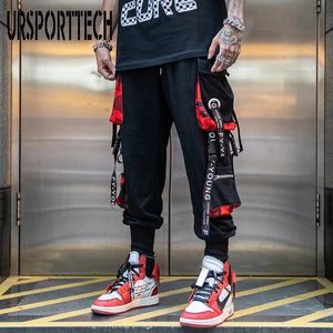 Мужские брюки хип -хоп бегунов мужчина буква ленты грузовые брюки карманы трека тактическая повседневная техническая одея