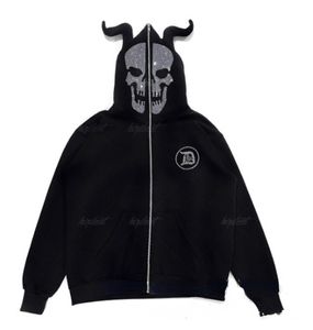 Rhinestone Graphics Zip Hooded Sweatshirt Men's Hoodies Harajuku Goth Oversized Hoodie Grunge Men's Clothes