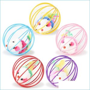 Cat Toys Toy Metal Ball Cage With Plush Mouse Inside Pet Scratching Pets Fur Supplies Drop Delivery Home Garden Dheqf