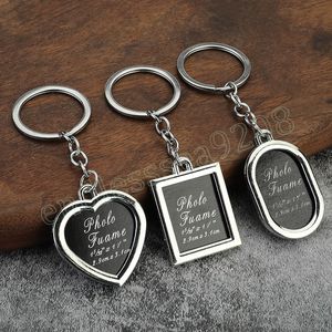 Creative Metal Photo Frame Keychain Keyring Key Holder Men Women Heart Square Round Oval Key Chains Rings Charm Bag Gifts