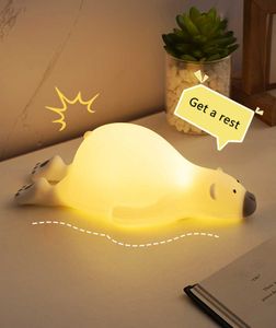 Luzes noturnas preguiçosas urso led noturno de silicone lâmpadas recarregáveis ​​USB diminuídas para crianças desenho animado de presente de bebê fofo lâmpada noturna touch p230331