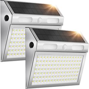 Solarne światła ścienne na zewnątrz, 112 LED Motion Sensor Bezpieczeństwo, Wodoodporne IP65, światła słoneczne ze stali nierdzewnej Outdoor 4 Tryby Oświetlenie na podwórku, garażu, pokładu, stodoły