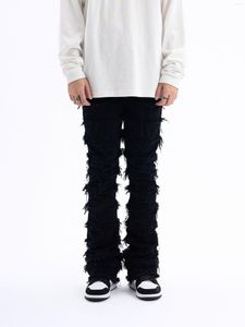 Jeans da uomo stile americano nero erosione danneggiato ruvido High Street uomo Ins moda hip-hop pantaloni skinny vintage 2023 streetwear