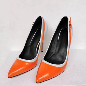 Olomm Handmade Women Pumps Sexy Stiletto High Heels Pumps Pointed Toe Gorgeous Orange Party Shoes Women Plus US Size 5-15