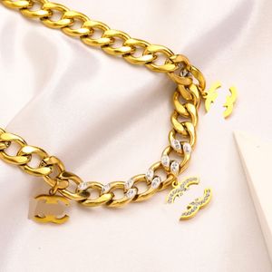 18k guldpläterad modedesigner brev tjocka kedja halsband varumärke brev kedjor halsband smycken tillbehör högkvalitativa bröllopspresenter