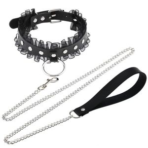 Chokers Decopunk Sexig Harajuku Leather Chain Halsband för kvinnor Män Par Punk Gothic Circle Lace Choker Body Jewelry 230331