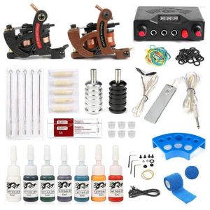 Tattoo Guns Kits Machin Kit 2pcs Coil Mini Machine Power Supply Professional Komplett mit 7pcs Ink Set für Anfänger Starter