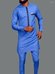 Ethnic Clothing African Dashiki Outfit Mens Stripe Print Tops Pants 2 Piece Suit Hippie Men Fashion Muslim Sets Thobe European Africa