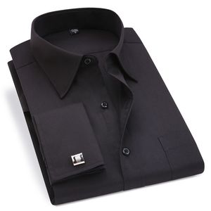 Мужские повседневные рубашки Классическая черная французская запонка мужское деловое платье с длинным рукавом поло воротнич