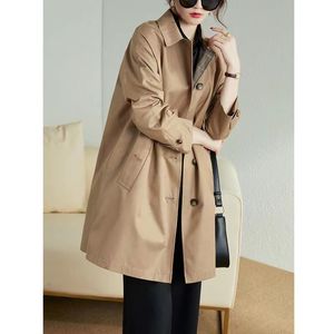 Trincheira feminina Coats 2023 Primavera e outono Midlen Length British Style Allmatch Coat Sporedested Loose Khaki Women Jackets 2303331