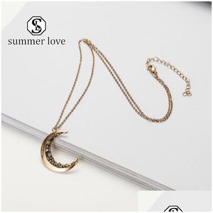 Pendant Necklaces Ne Vintage Crushed Crystal Crescent Moon Necklace For Women Small Natural Stone Russian Gold Long Chain Je Dhgarden Dhhar