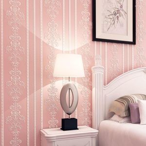 Обои розовые дамасские обои 3D тисненой в полосатой цветочной спальне гостиная самостоятельная клей