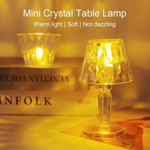 Luci notturne Mini Crystal Piccola lampada da tavolo LED Night Light Camera da letto Comodino Atmosphere Light Luce calda Acrilico Night Ligth USB Light P230331