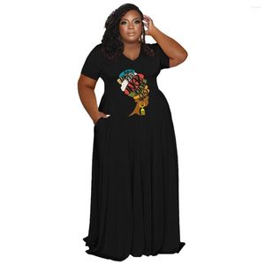 Ethnic Clothing Summer African Dresses For Women Short Sleeve V-neck Printing Polyester Plus Size Long Dress Clothes