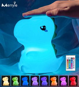 Luci notturne Sensore tattile a colori RGB Luci notturne per bambini Dinosauro Hartron Lampada da notte per bambini in silicone Lampada da camera da letto con telecomando ricaricabile USB P230331