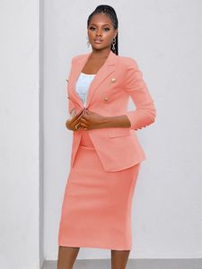 Tvådelad klänning blazer kostymer för kvinnor vita jackor och kjol set elagant damer kontor arbete rosa set balzers kostym 2023 230331