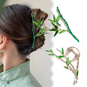 Damskie retro zielone bambusowe klipy do włosów damskie Pearl Ponytail Clip Clip Clip Girl Stylizacja dekoracyjna