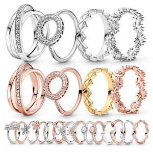 925 Silver Women Fit Pandora Ring Original Heart Crown Fashion Rings Princess Tiara Crown Ring daisy Ring Sparkling Love Heart ,Jewelry CZ