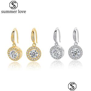 Stud Classical Cubic Zirconia Halo Leverback Drop Earrings Gold Sie Color Ear Wires For Women Designer Hoop Earringsz Deliver Dhgarden Dharh