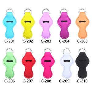 Candy Color Neoprene Lipstick Holder Keychain Pend Party Favor Outdoor Travel Portable Chapstick Cover Key Chain Lipstick Hylsa Keyring