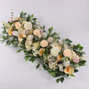 Faux kwiatowa zieleń 50 100 cm Niestandardowy układ ściany kwiatów Wedding Supplies Jedwabne pionie sztuczne dekoracje rzędu na żelazny łuk tło 230331