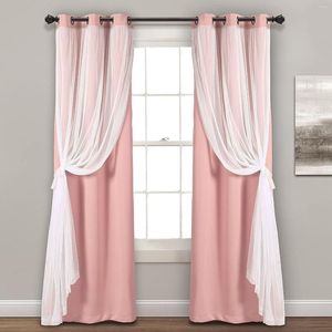 Curtain Sheer Grommet Curtains Panel With Insulated Blackout Lining Window Set (Pair) 38"W X 84"L Pink