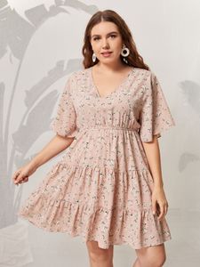 Sukienki plus rozmiar Różowe midi dres kwiatowe marszczyzny San Summer Autumn Casual Oversited 4xl elegancki luźno 230330