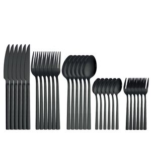 Dinnerware Sets Black Tableware Matte Restaurant Tableware Spoon Knife Complete Dinner Set 30 Pieces Kitchen Tableware Family Tableware 230331