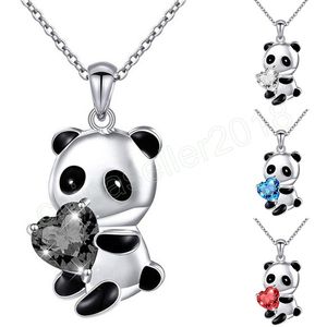 Moda fofa colar de pingente de panda para mulheres, formato de coração doce de cristal colar de corrente de charme de jóias de jóias