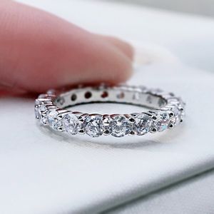 Eternity Diamond Ring 100% Real 925 Sterling Silver Party Wedding Band Rings for Women Men Engagement Löfte smycken gåva