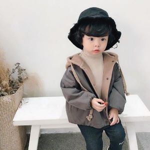 Jacken Jungen Mantel Herbst Patchwork Farbe mit Kapuze Kinder Casual Simple Korean Winter Reversible Wear Top 230331