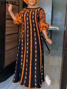 Plus -storlek klänningar Vonda storlek 5xl klänning 2023 kvinnor lång maxi sundress oneck tryckt casual bohemian robe femme lantern hylsa parti vestido 230330