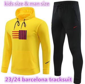 23 24 24 Barcelona Hooded Tracksuits Dorosły Dzieci dróg Ansu Fati Camisetas de Football Lewandowski Tracksuit Barca Set Man Boys Training Suit Barcelona