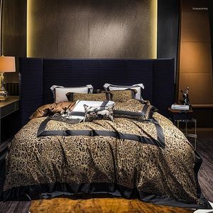 Bedding Sets 1400TC Egyptian Cotton Black Coffee Leopard Patchwork Duvet Cover Jacquard Orange Peacock Blue Set Bed Sheet Pillowcases