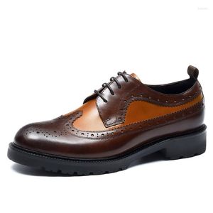 Dress Shoes Platform Mens Luxury Italian Style Genuine Leather Brand Designer Mixed Color Brogues Wedding For Male