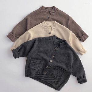 Jackor 1-6 år Baby Boys Girls Knitting Cardigan Coat Långärmad solid färg Barnkläder Autumn Spring tröja