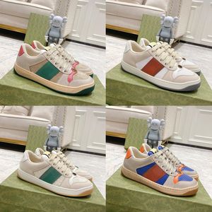 Lyxdesigners Screener Sneakers Women Casual Shoes Basketball Shoes Beige Butter Leather Shoes Italy Vintage Red Green Web Stripe Rubber Sole Fashion Sneaker