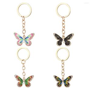 Keychains Fashion Exquisite Rhinestone Inlaid Butterfly Keychain Dripping Oil Alloy Keyring Bag Pendant Charms Car Key Holder Holiday Gift