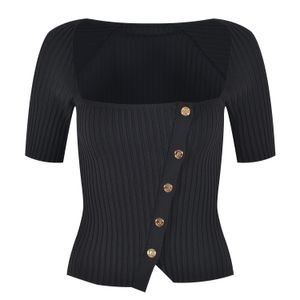 322 2023 Spring Brand Sweater Свитер с коротким рукавом с коротким рукавом черный белый квадрат.