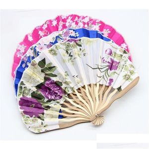 Impreza przychylność chińskiego klasycznego stylu Bambus Fan Summer Vintage Flower Fold Ręcznie trzymany taniec zaopatrzenie RRB16123 DROP DHEV DHAQ2