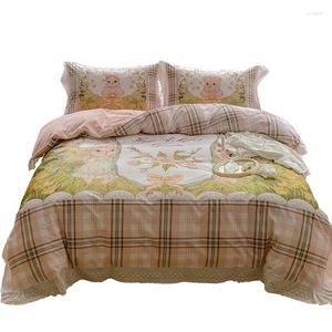 Set di biancheria da letto Mori Girl Retro Idyllic Lace Edge Cotton Copripiumino in quattro pezzi Lenzuolo coreano