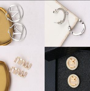 23ss 20style Mixed Style Brand Designer Letters Stud Hoop 18K Gold Plated 925 Silver Circle Women Crystal Pearl Earring Jewerlry