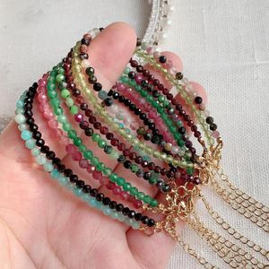 Strand Minimalist Doğal Gem Taşı Kriy, Kadınlar İçin Amazonite Turmalin Obsidian Küçük Spinel Boncuklar Dostluk Bilezik